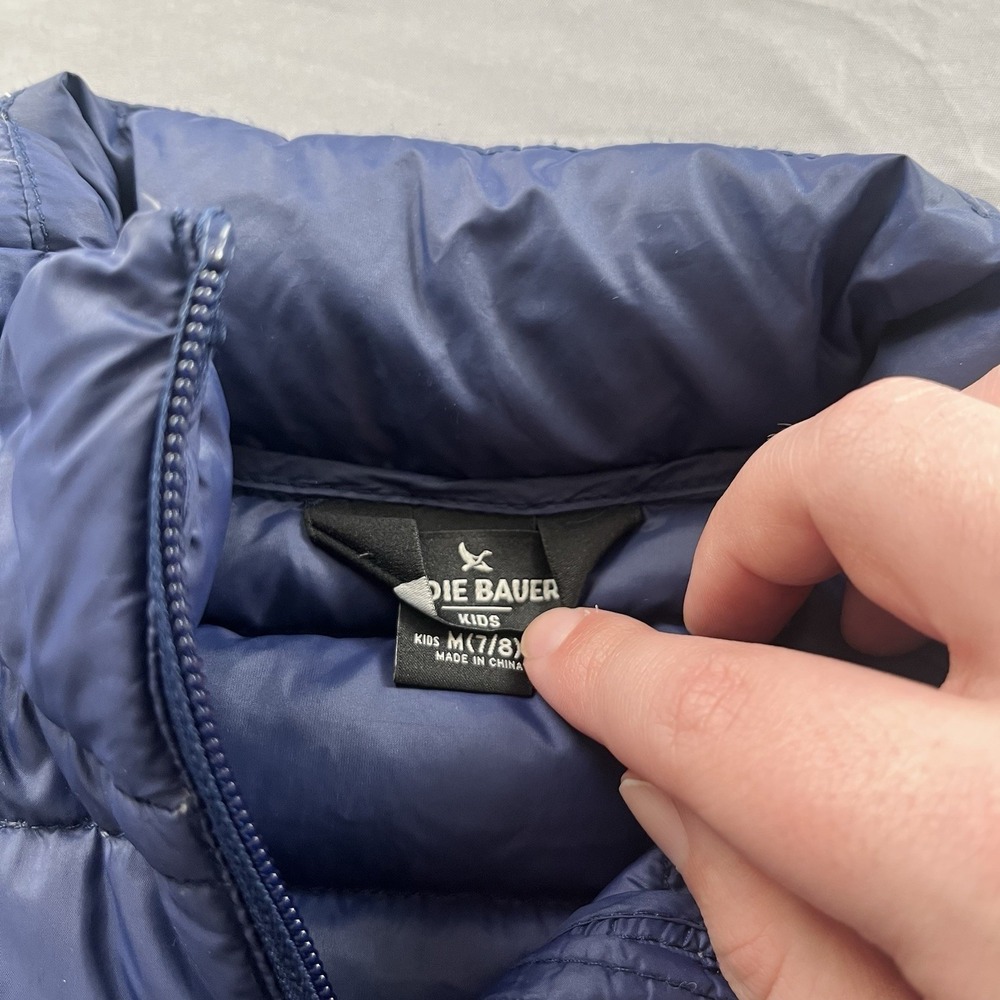 Eddie Bauer Jacket Youth M 7/8 Blue 650 Down Fill Packable Puffer Full Zip - Picture 5 of 9